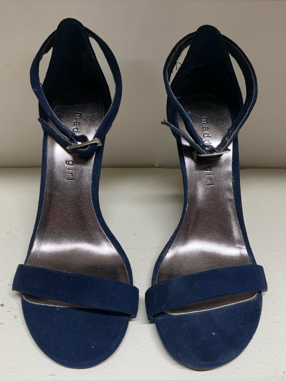Madden Girl Navy Suede Open-Toe Ankle-Strap Heels